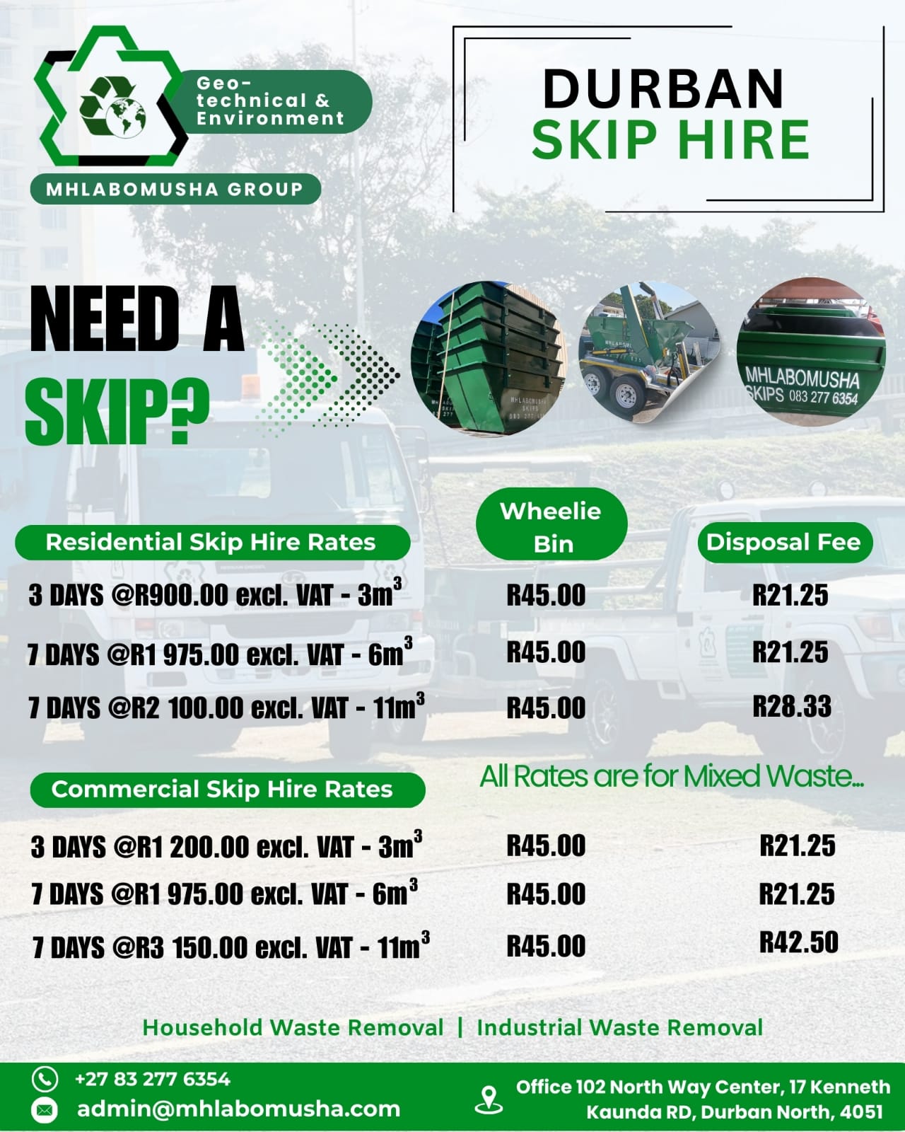 Durban Skip Hire Rates - Residential and Commercial